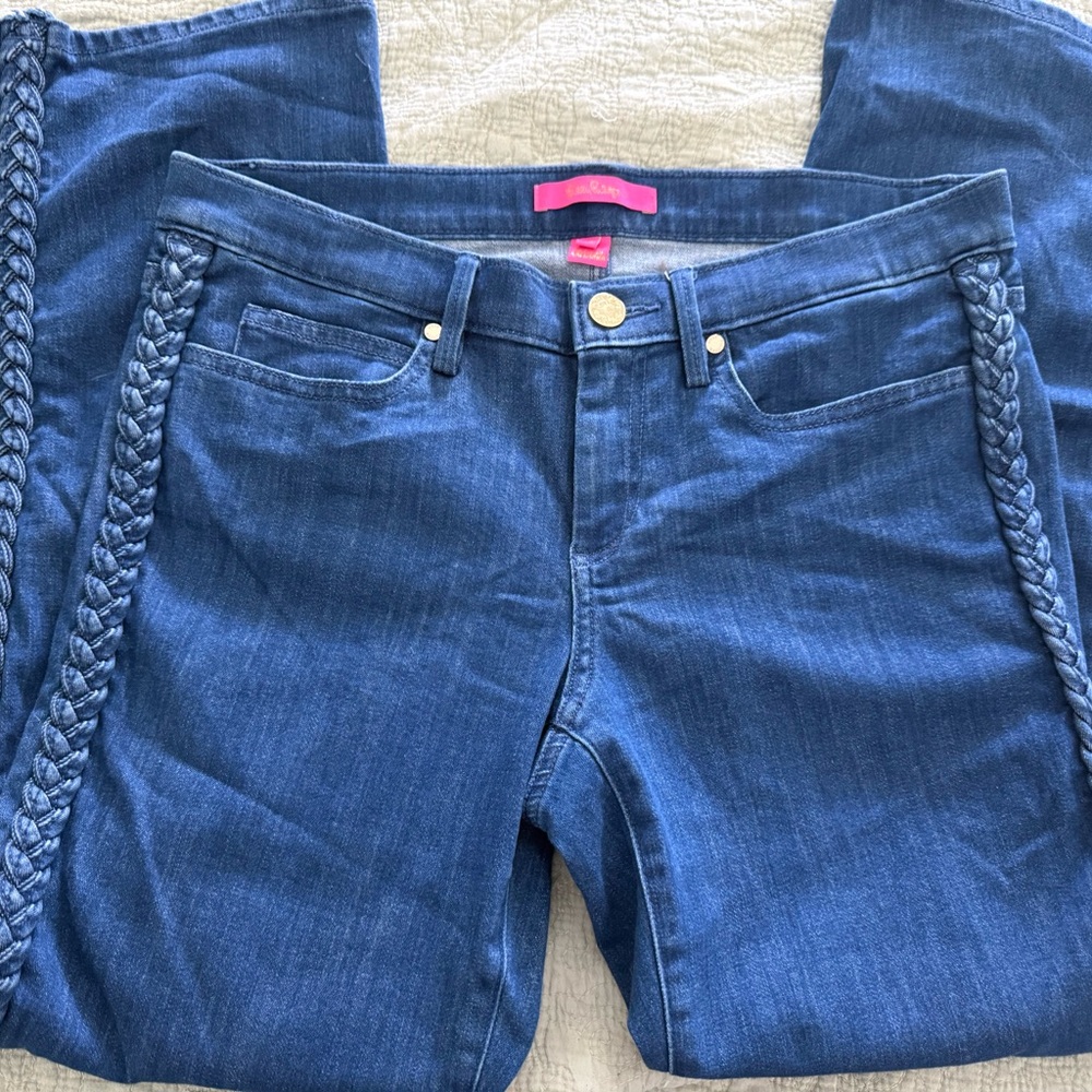 Lilly Pulitzer Dark Blue Cropped Jeans with Braided Side Trim